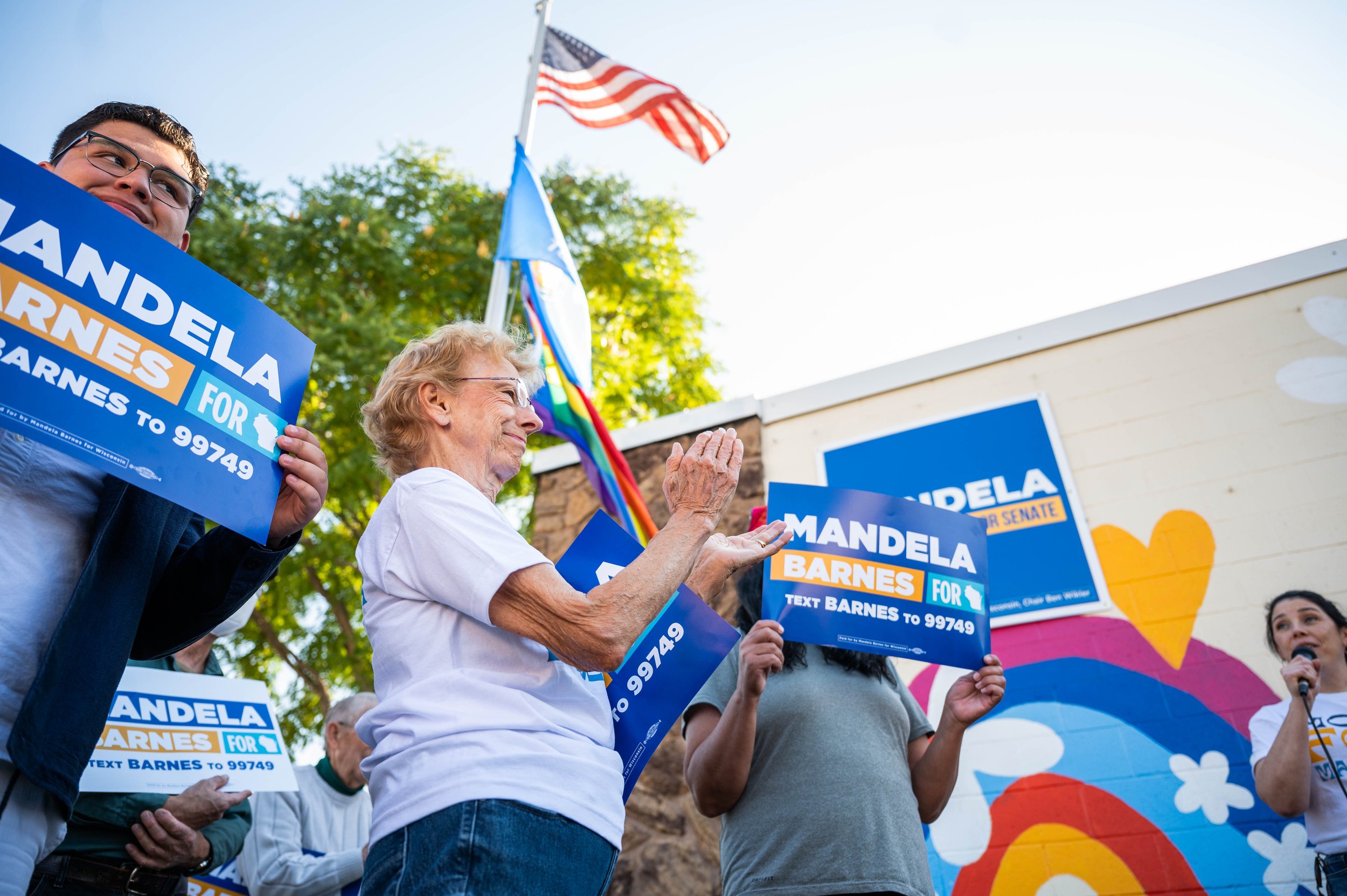 Supporter at a campaign event for senate candidate, Lt. Governor Mandela Barnes, in Green Bay, Wisconsin, 2022