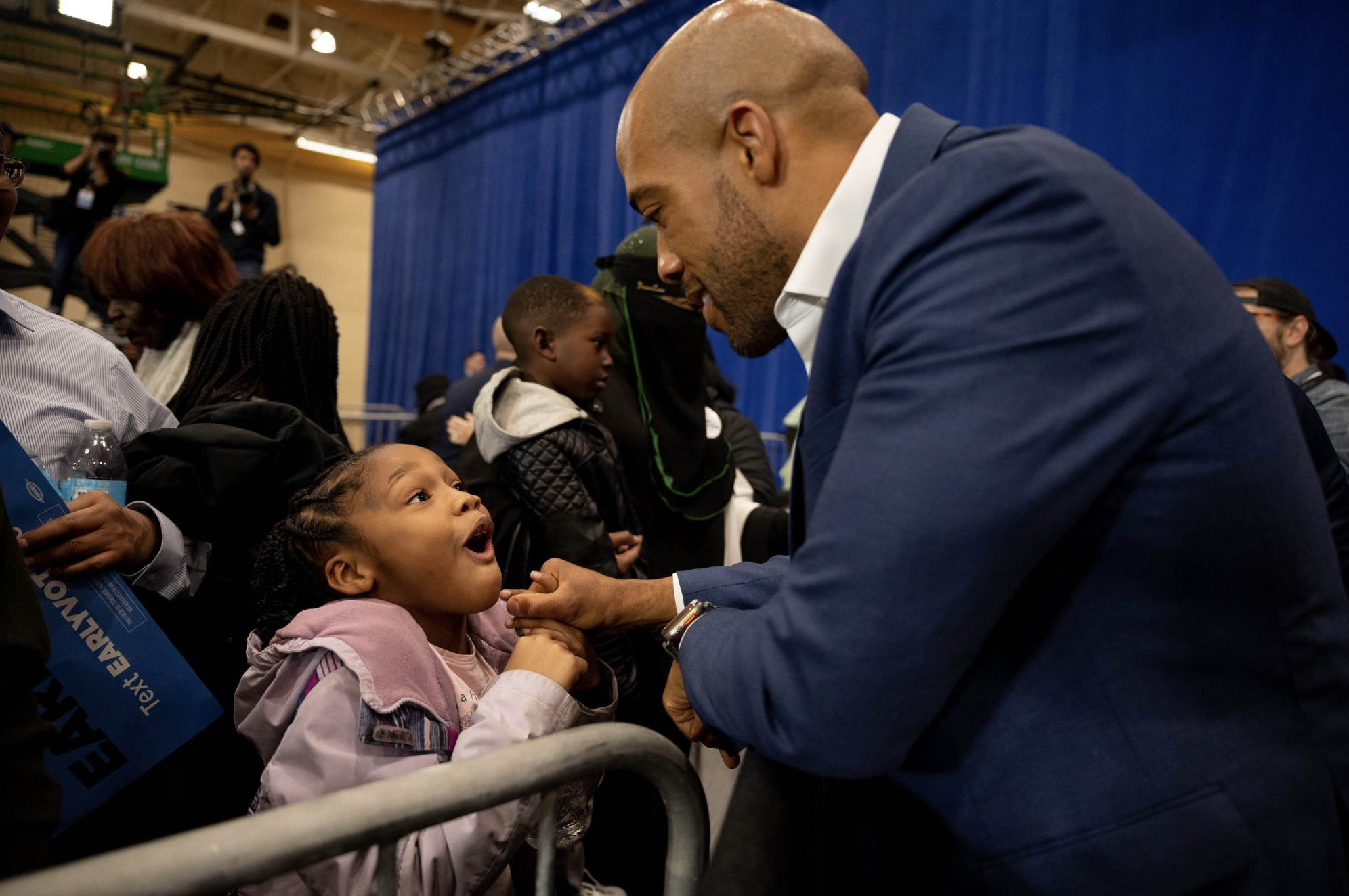 Lt. Governor Mandela Barnes, Democratic nominee for U.S. Senate, and a young supporter at a campaign rally, Wisconsin, 2022