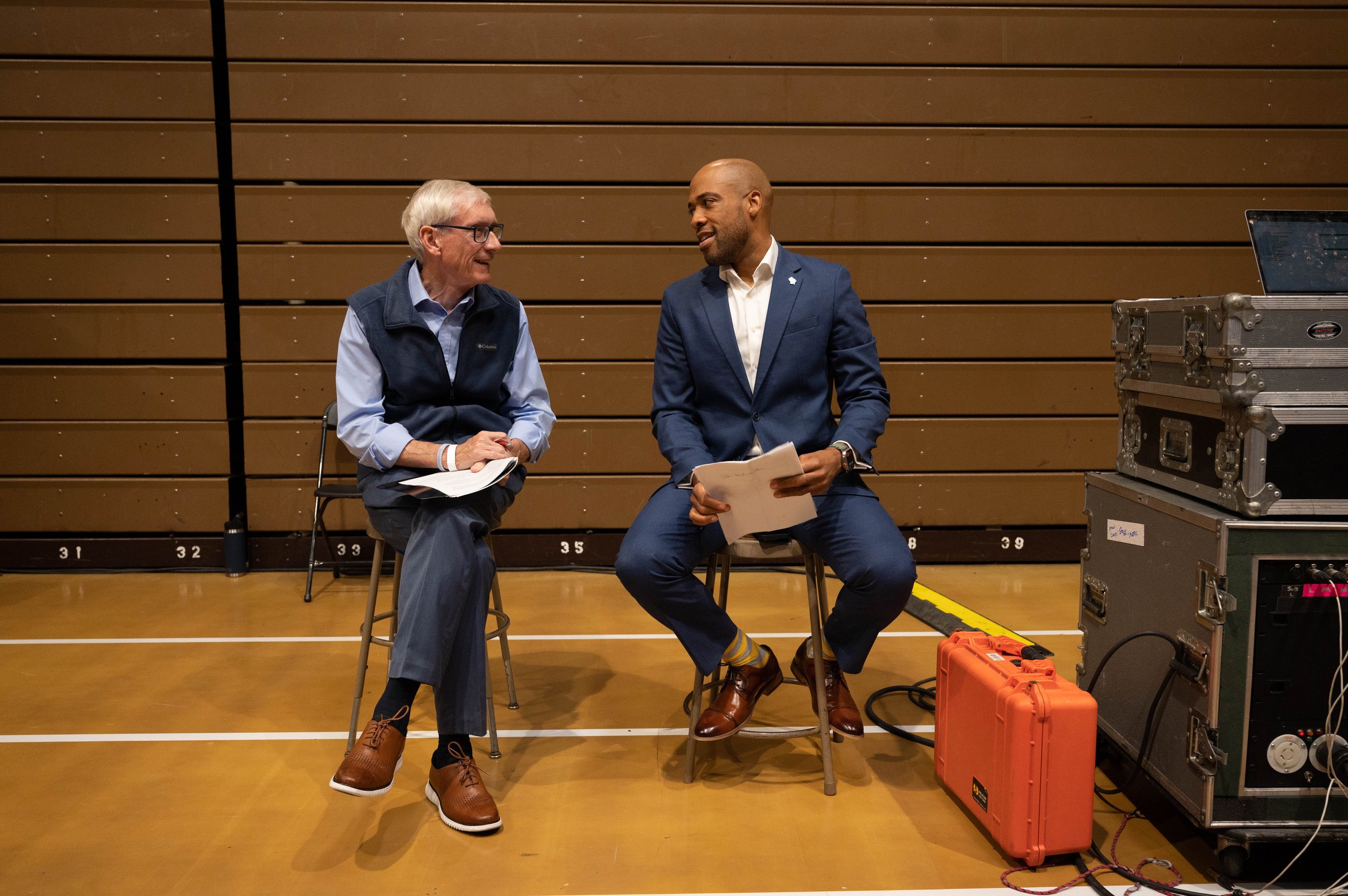 Governor Tony Ever and Lt. Governor Mandela Barnes backstage at a campaign rally in Milwaukee, Wisconsin, 2022