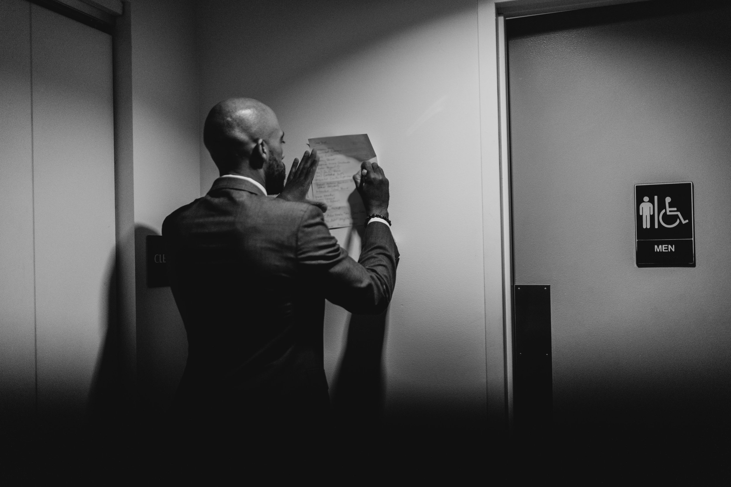 Lt. Governor Mandela Barnes takes notes before launching his campaign for senate, 2021