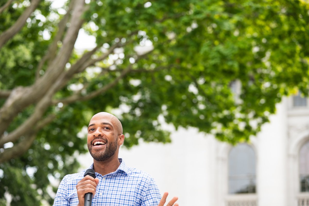 U.S. Senate candidate, Lt. Governor Mandela Barnes, at a campaign rally in Madison, Wisconsin, 2022