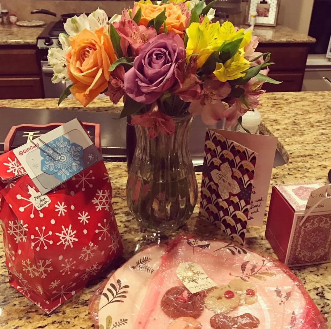 Flowers, sweet treats and handwritten cards from my violin students