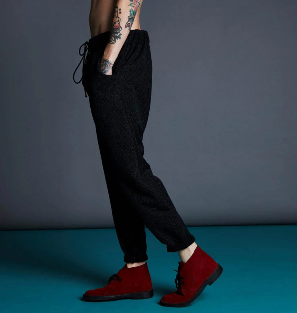 Black Jacquard Drop Crotch Trousers, £50, Alec Bizby.