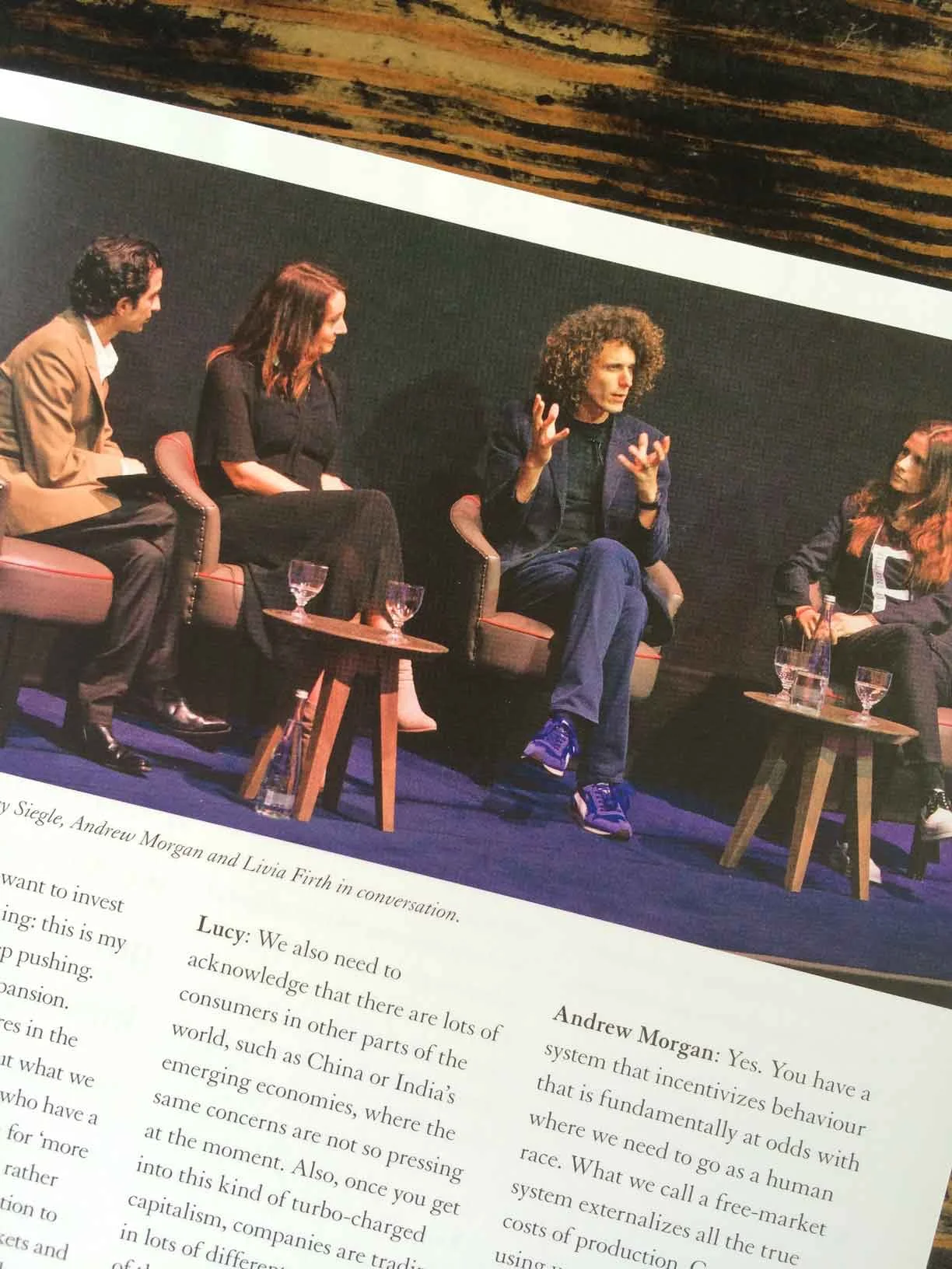 Iman Amed, Lucy Siegle, Andrew Morgan and Livia Firth in conversation.