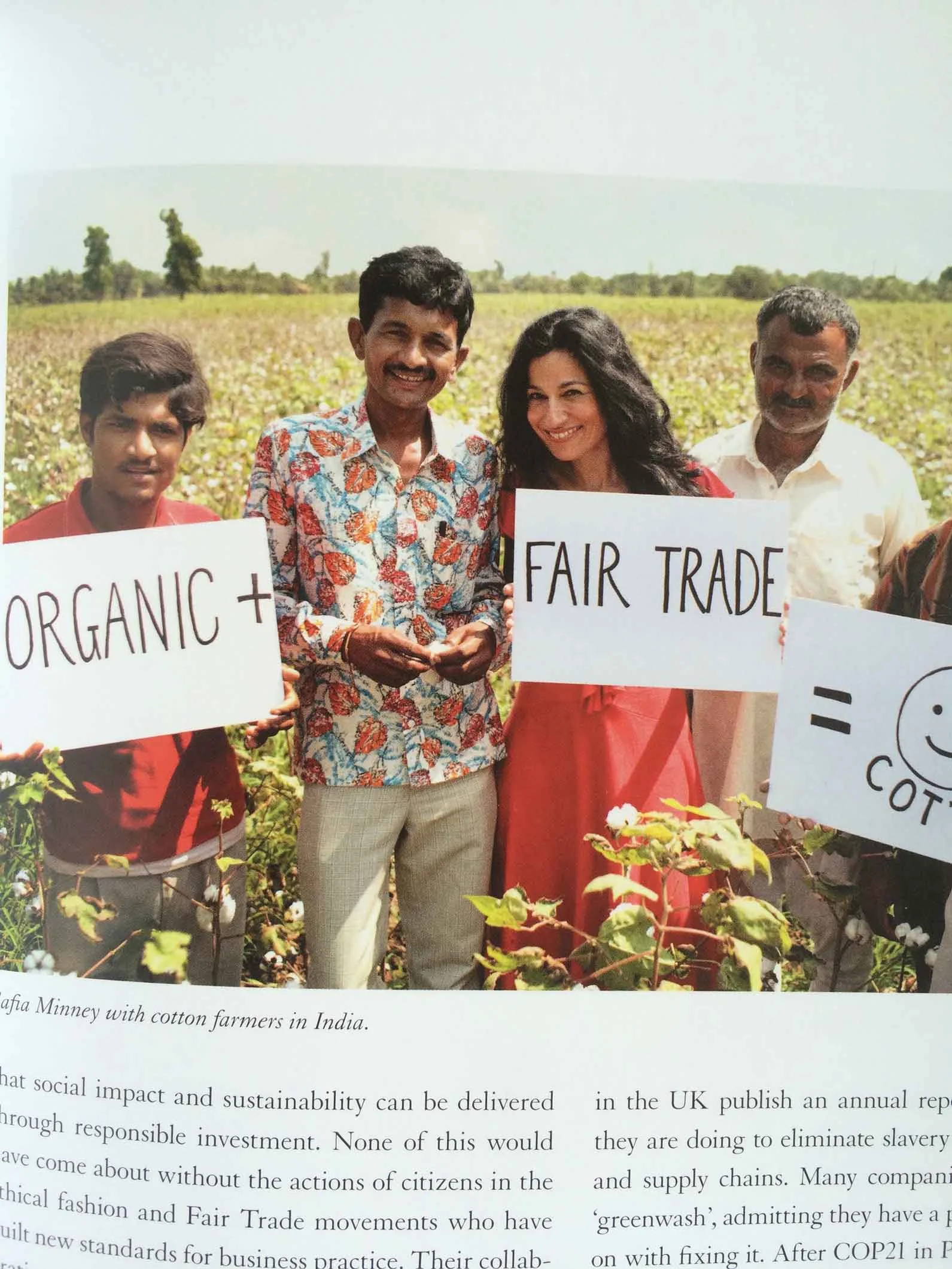 Safia Minney with cotton farmers in India.