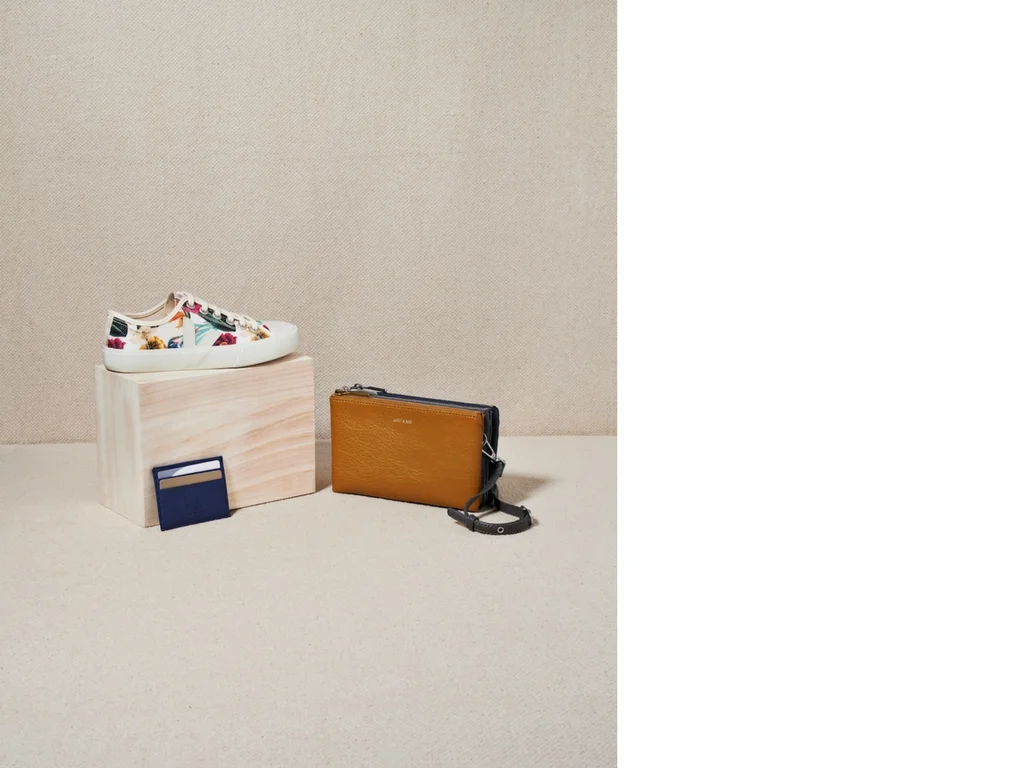 Wata canvas trainer by Veja from The Third Estate; card holder by WIll’s; triple bag by Matt & nat.