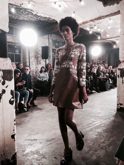 Graphic patterns and a leather mini pay homage to the 1960s. Picture: Bel Jacobs.