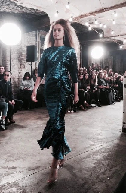 A shimmering mermaid dress recalls 1980s glamour. Picture: Bel Jacobs.