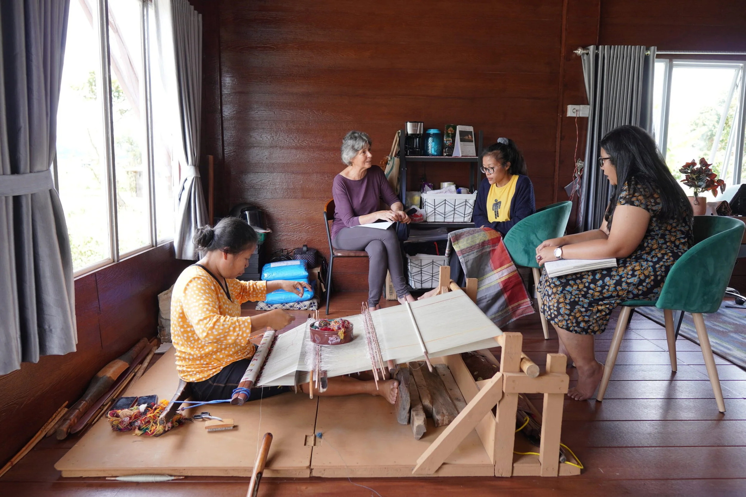 Sandra Niessen with Batak weavers in 2023. Picture: Ivan Panggabean.