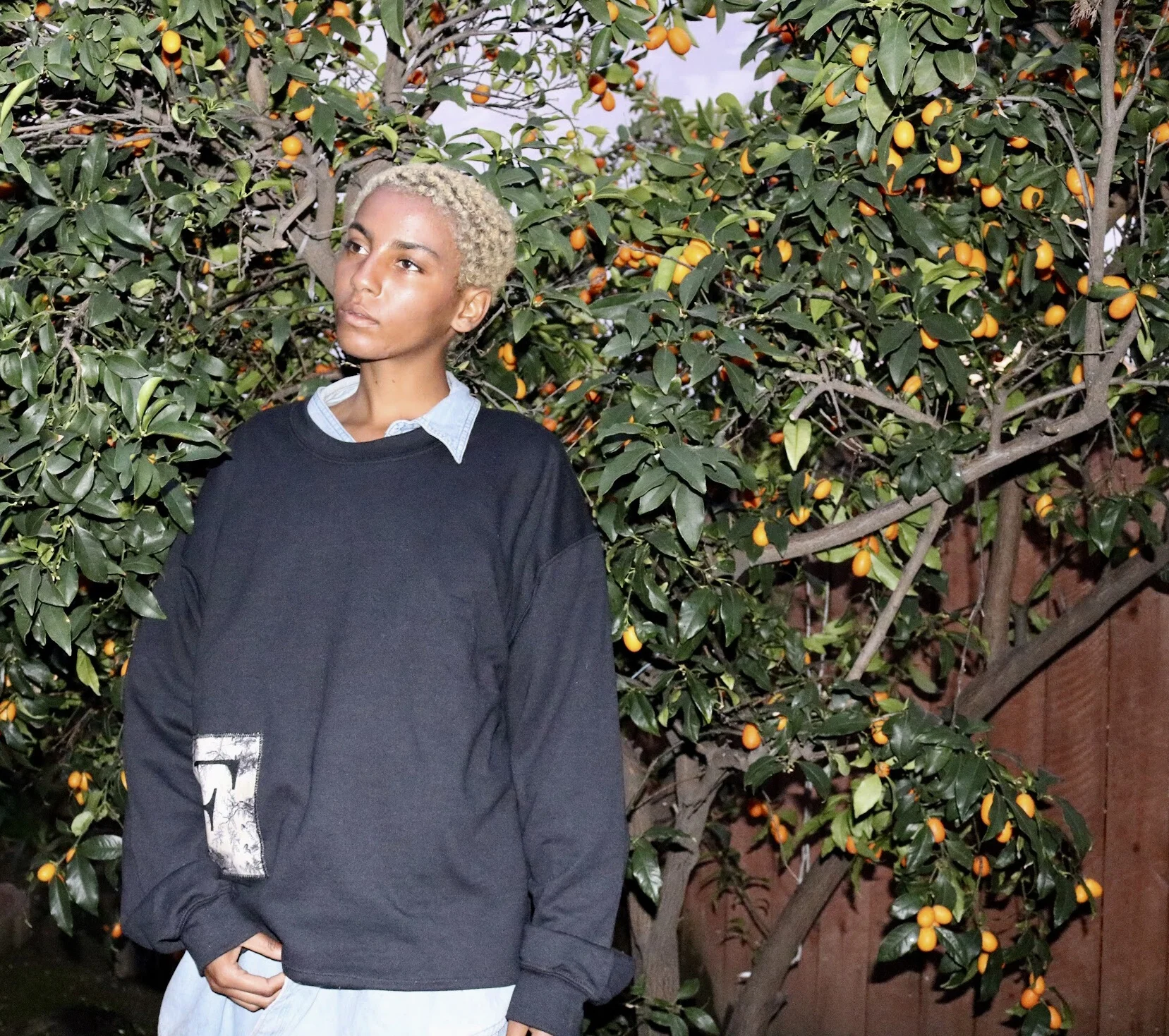 Diamond wearing “Courtship” crewneck.