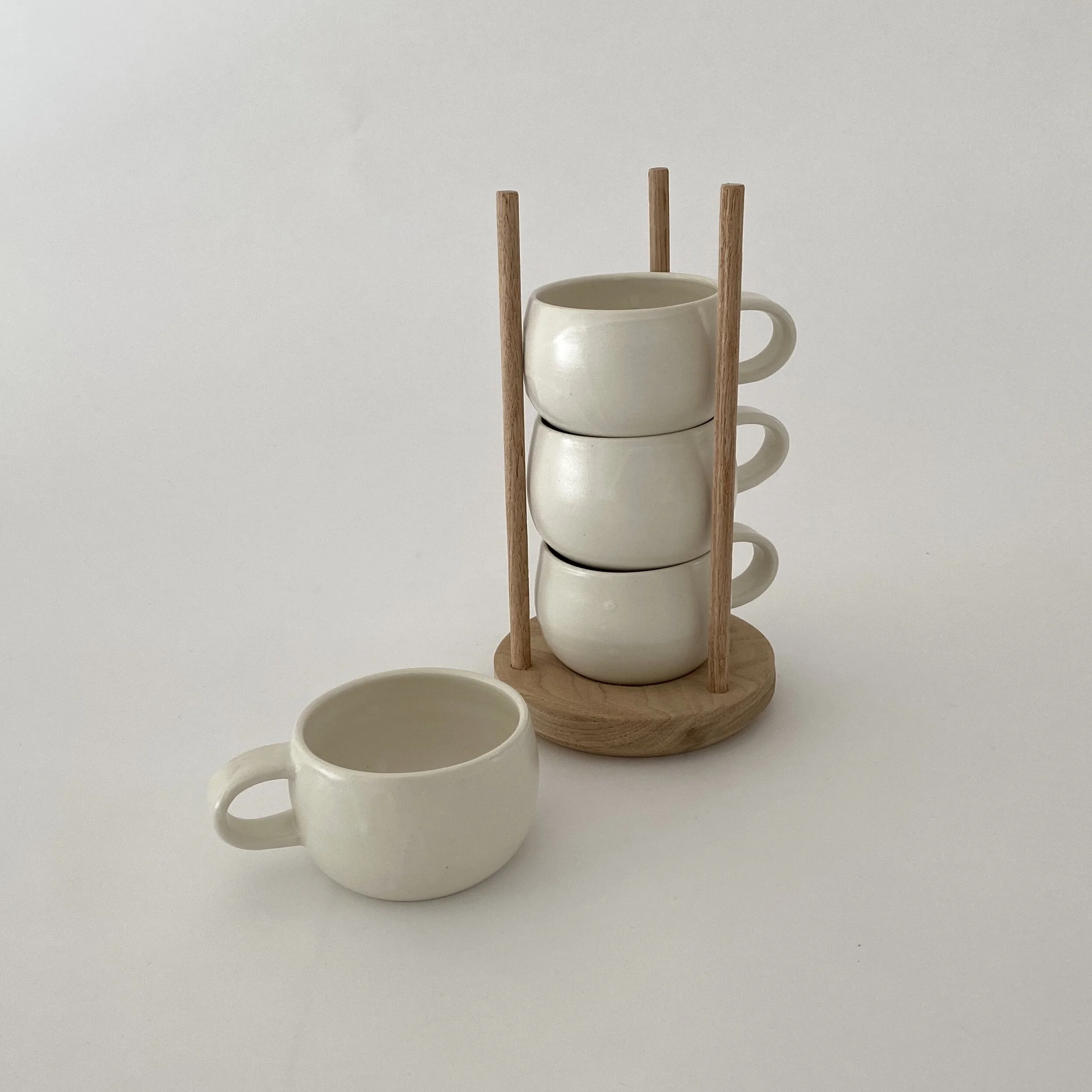 Stacking Mugs with Wood Holder — cylinder studio