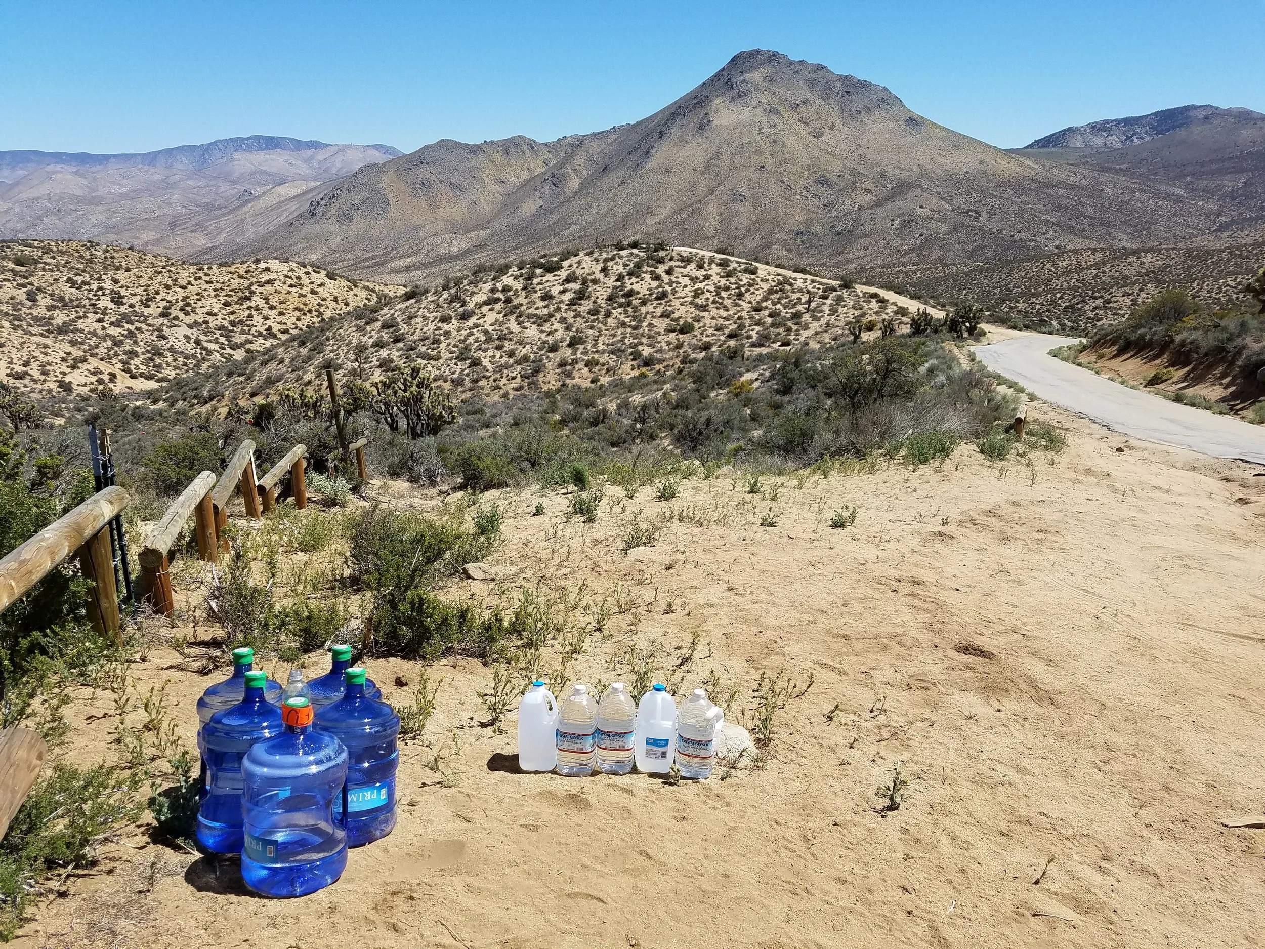 Kelso Road water cache. Over 30 gallons were there when I passed through, but this went dry at least once later in the season.
