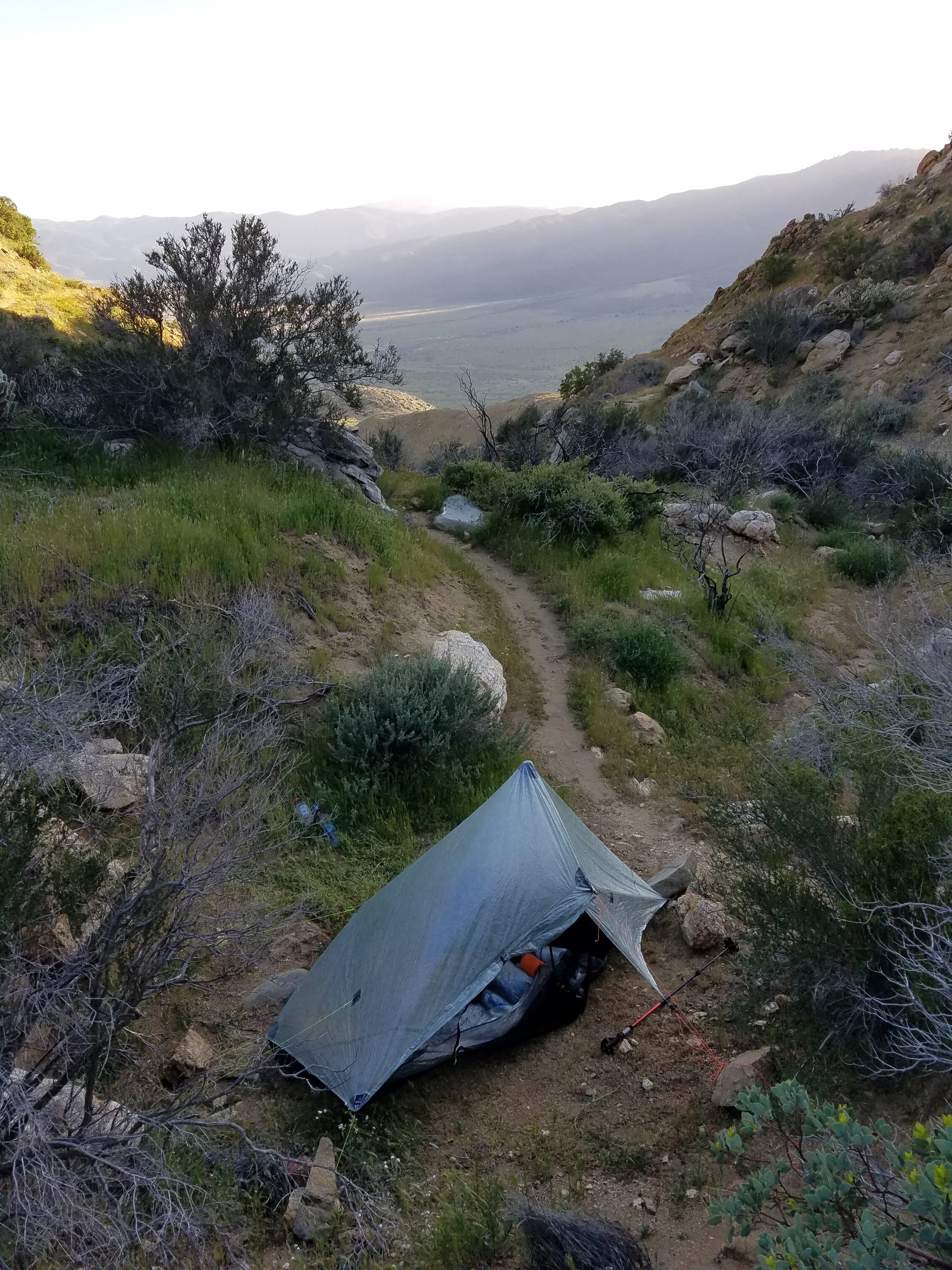 The windy bivy site just off the trail.