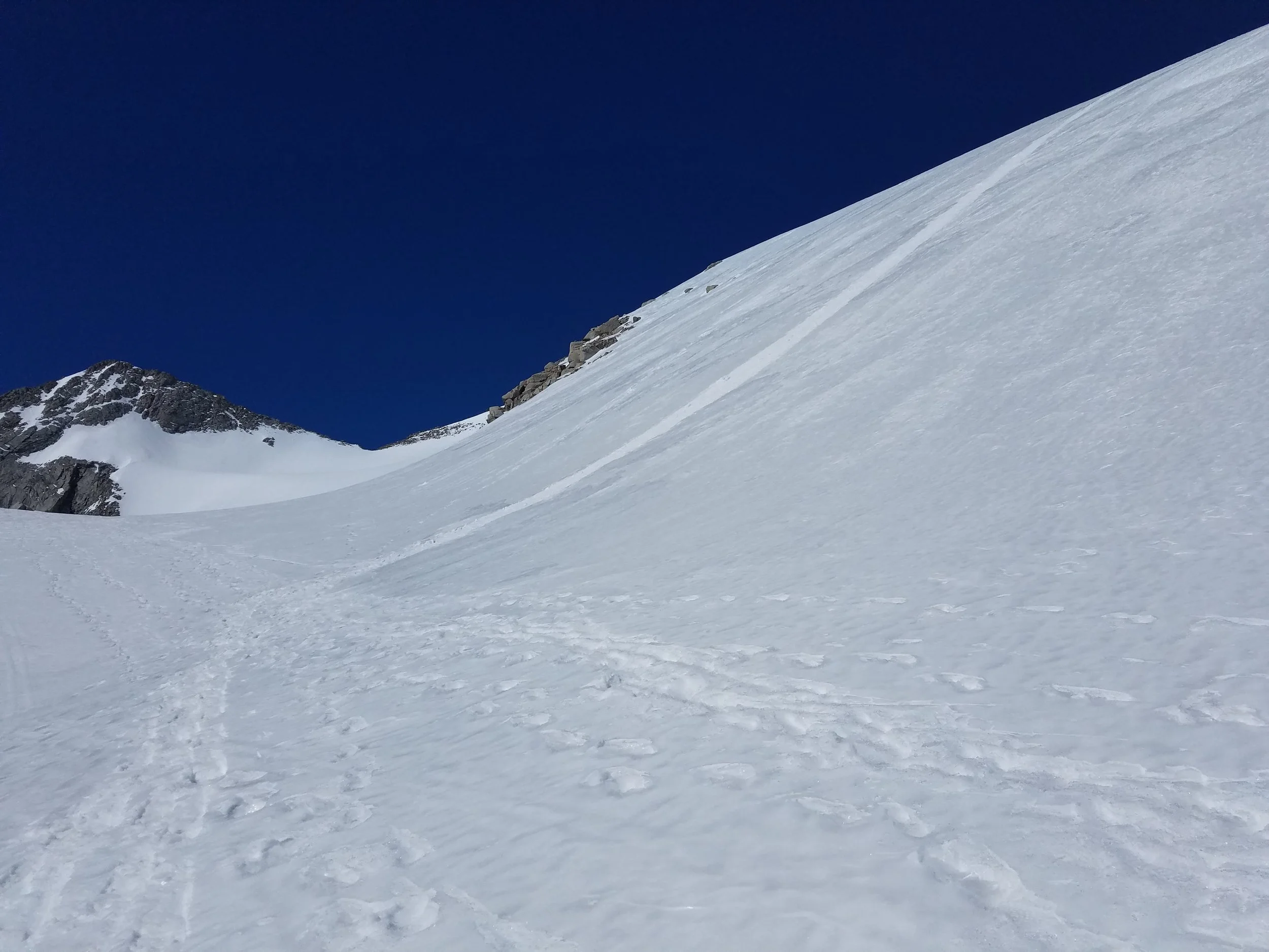 Huge first glissade down from Forester. SO FUN. But sometimes best to let your friends go first...