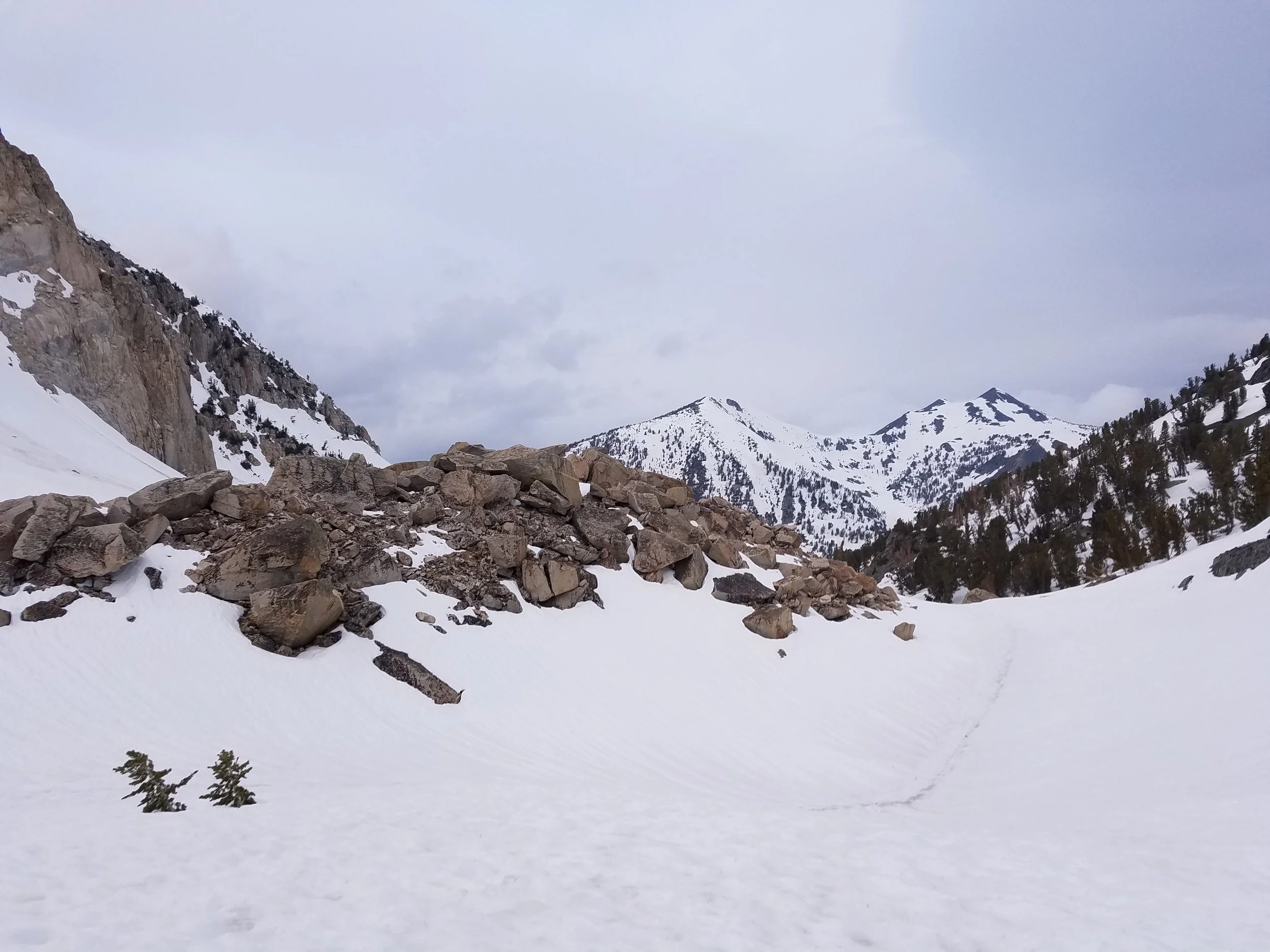 Heading toward Purple Lake on decent snow.