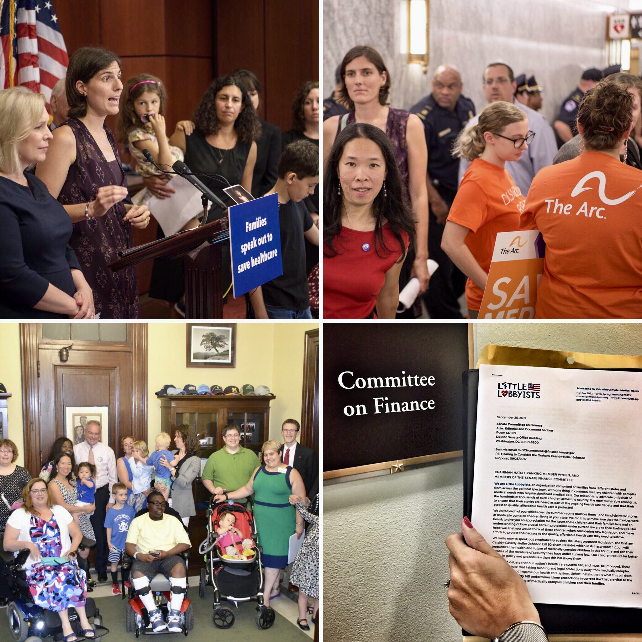  A montage of photos of Little Lobbyists families speaking out about health care in Congress. 