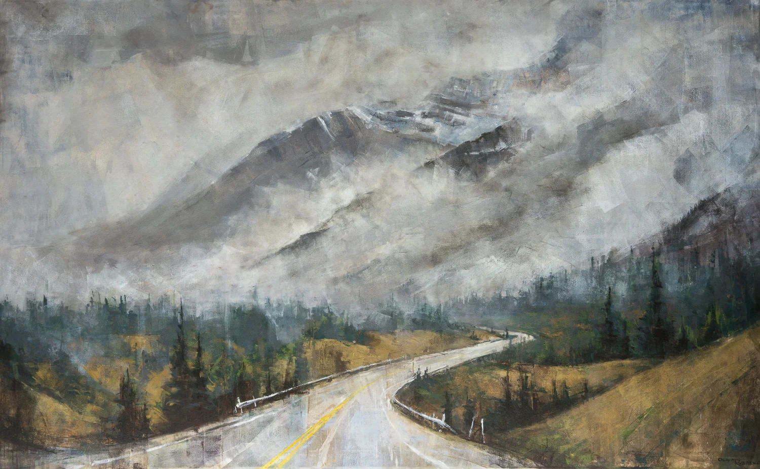 olga rybalko painting landscape banff jasper mountains road