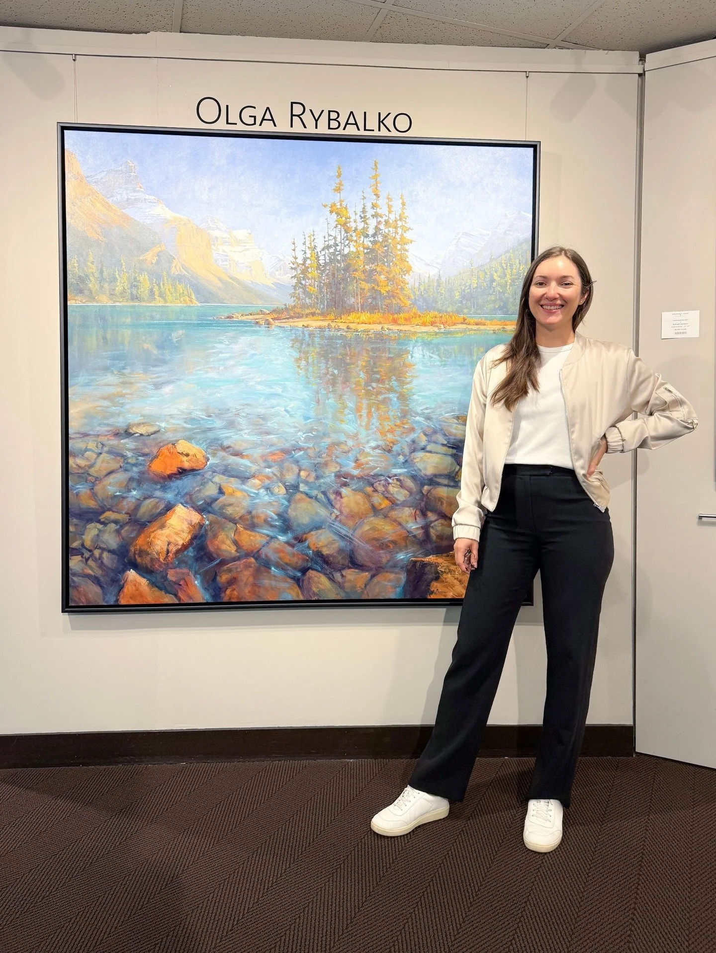 Many artists know that a change in canvas size really impacts the creative process. 
For this piece, the large scale was key to translating the vastness of Maligne Lake. It gave me room to really play with the transparent water and the solid rock ben