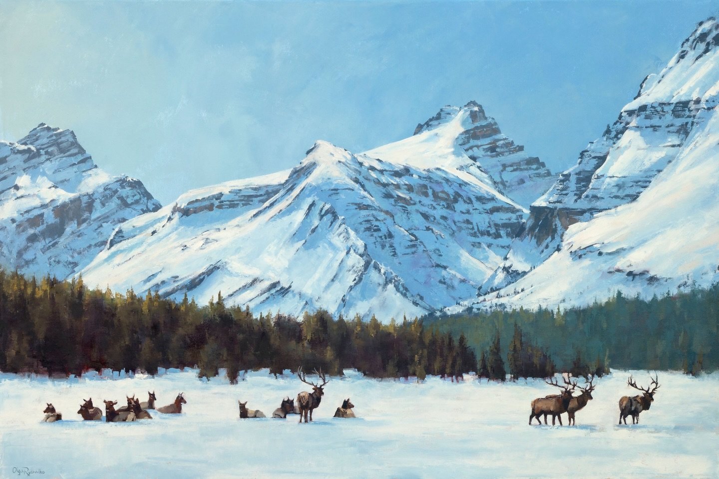 Just a quick share today. This is &ldquo;Elk Resting,&rdquo; a piece I created in 2023.

It&rsquo;s a 24&rdquo; x 36&rdquo; oil and acrylic on canvas, capturing a calm moment with elk in the Canadian Rockies. I really enjoy these pieces that bring mo