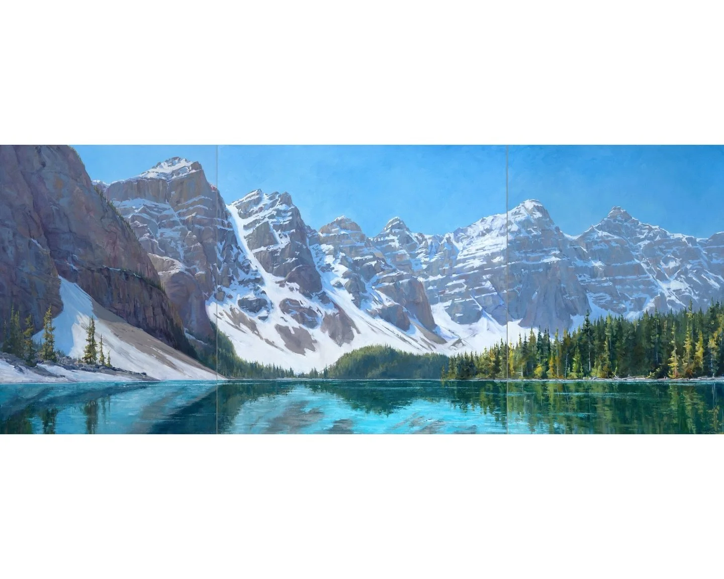 100 inches of Moraine Lake. 🏔️💙

I&rsquo;m sharing a still look at this triptych for those who wanted to see the details from my recent Reel.
It was a labor of love, and easily one of my favorite milestones of 2025.

&ldquo;The Silence Between Peak