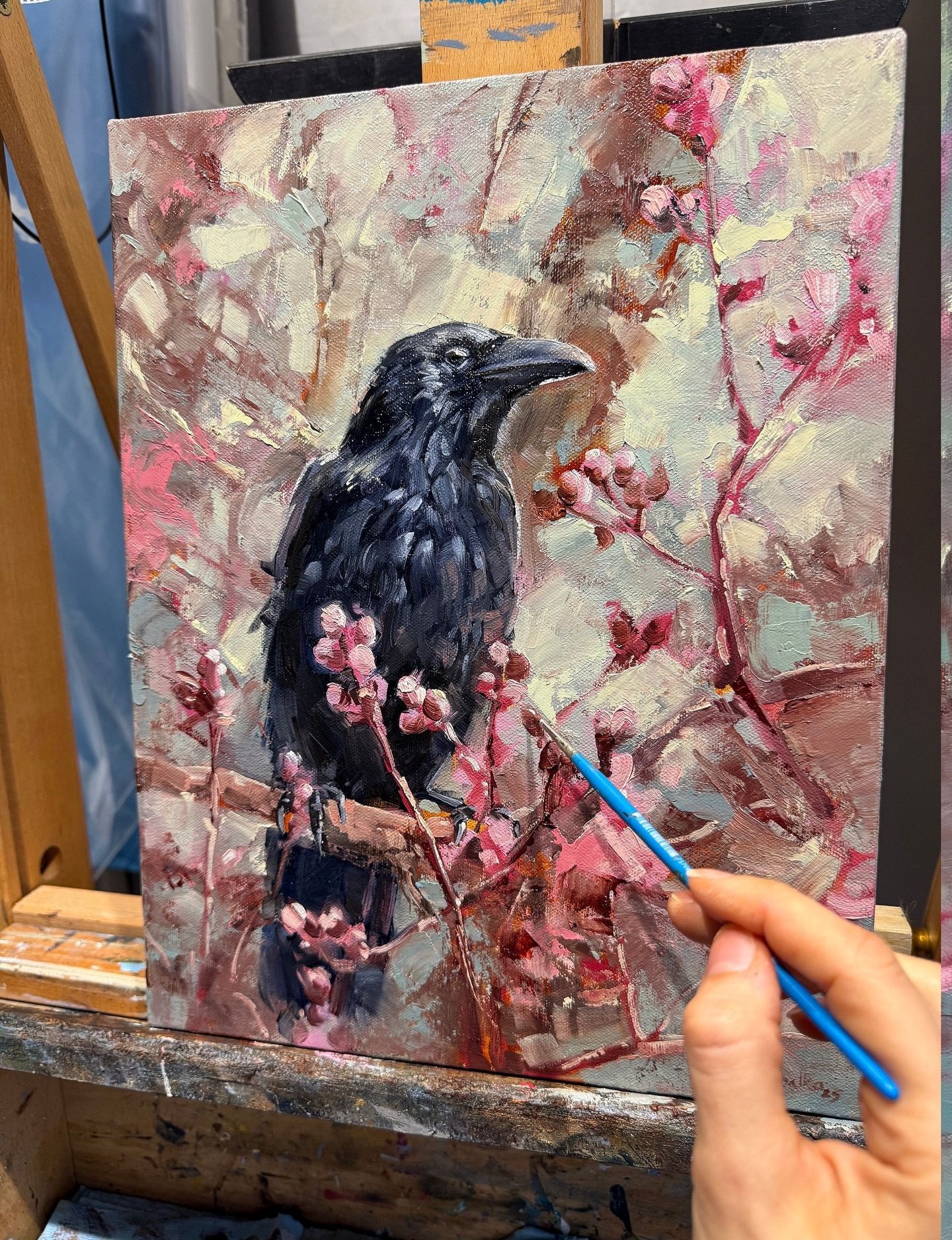 A closer look at this crow painting I did as a commission for a good friend.

There&rsquo;s something special about seeing a piece leave the studio and find its spot in someone&rsquo;s home. This one now lives in Mexico City, keeping watch from the c