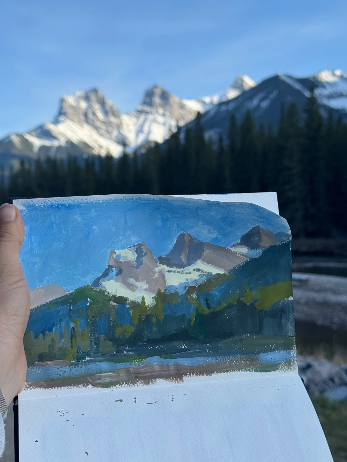 From a small gouache study to 68 inches of oil on canvas. 🎨✨

This painting was born during a brief stop in Canmore. I spent some time en plein air, trying to capture that fleeting moment when the light hits the valley just right. 🏔️

There is a sp