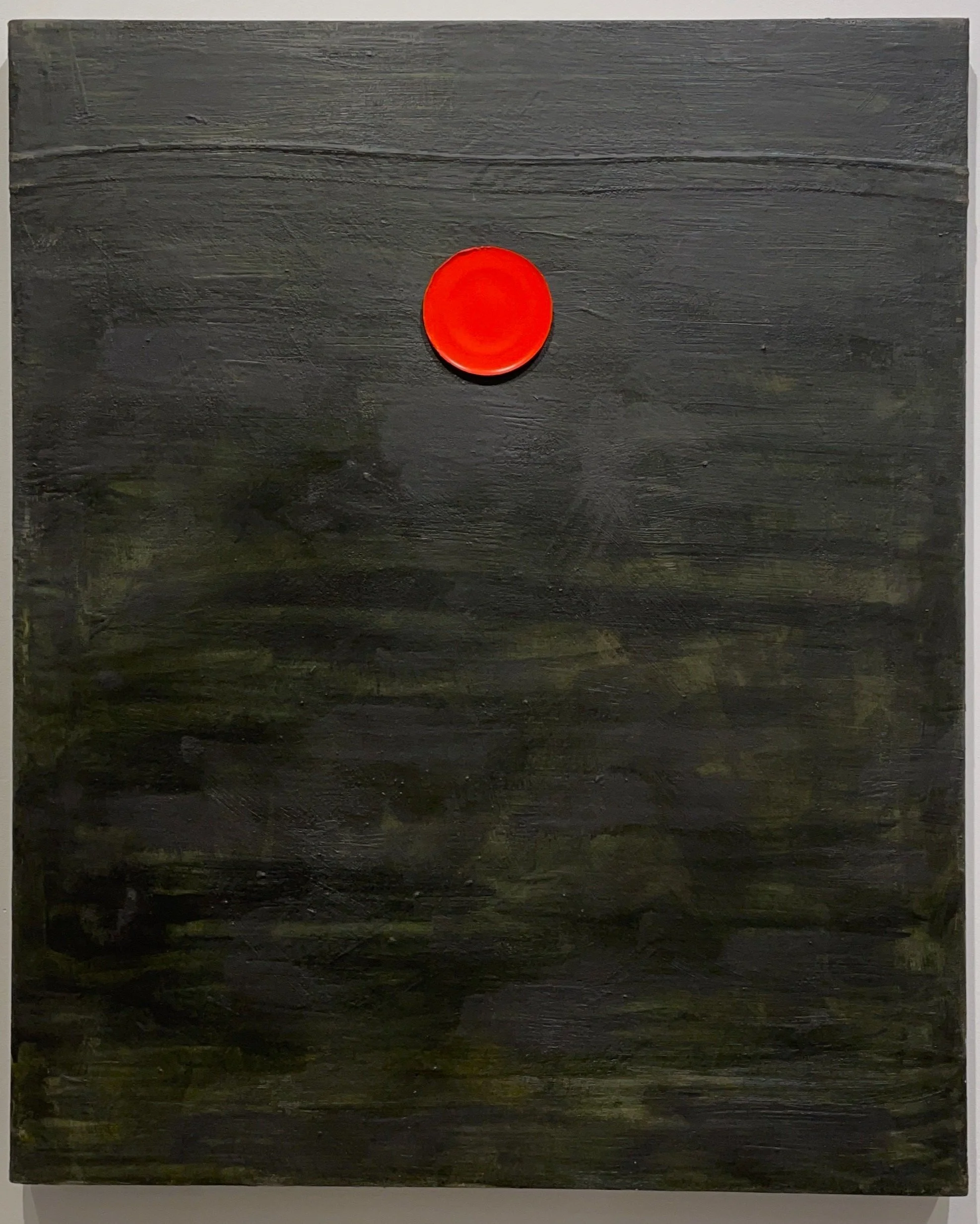 "Colorado Sun" — Acrylic Object, Wax Medium & Oil on Canvas Tarp  32” x 26”  2022