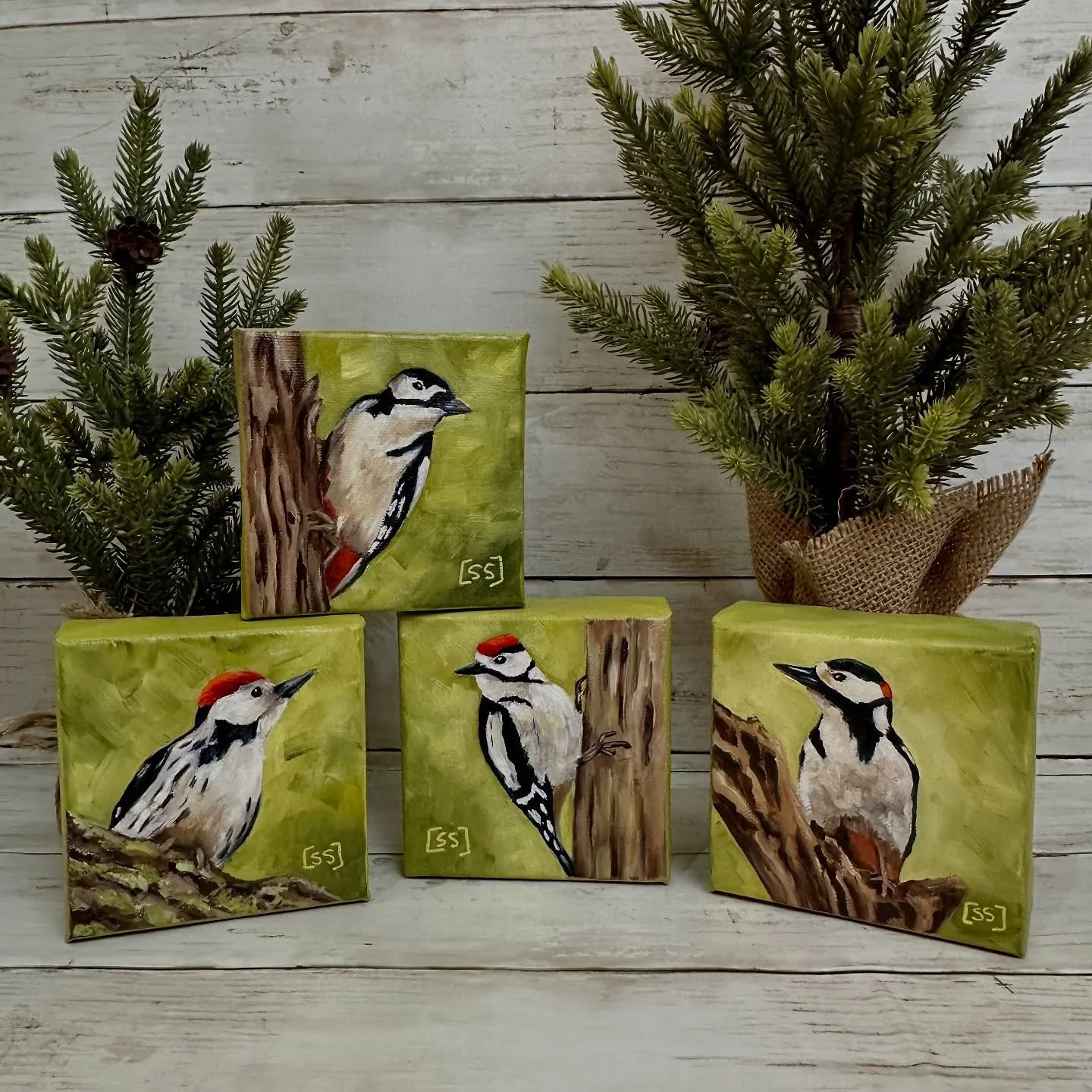 Fun in the forest! Here are some new 4x4 #oilpaintings that I will be bringing with me to the Art Boutique this week @markartsks Holiday Tables. Who doesn&rsquo;t love these little red heads!  I hope to see you in #wichitakansas or message me if you 