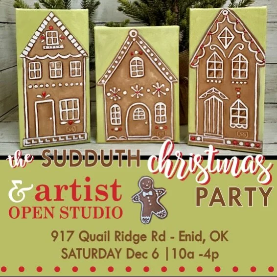 The halls are decked out and all that is missing is YOU! Grab a friend or two and join me and my husband for our annual Christmastime Open Studio event. We will have festive food and more ready and awaiting you when the doors open on Saturday, Decemb