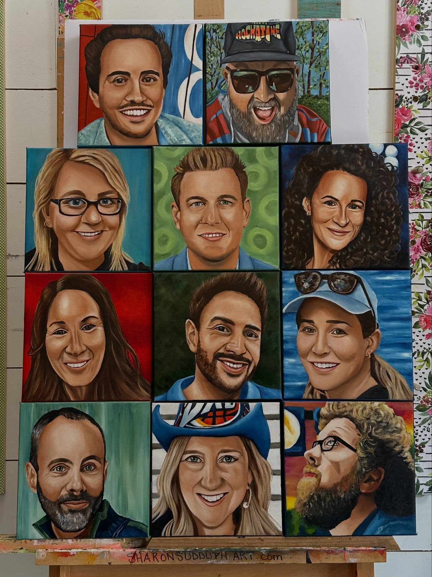 Here is a group of portraits for a corporate client that were finished and ready to be delivered. It is always so satisfying to see them completed&hellip;scroll to see how they are uniquely personalized and how the painting process started.