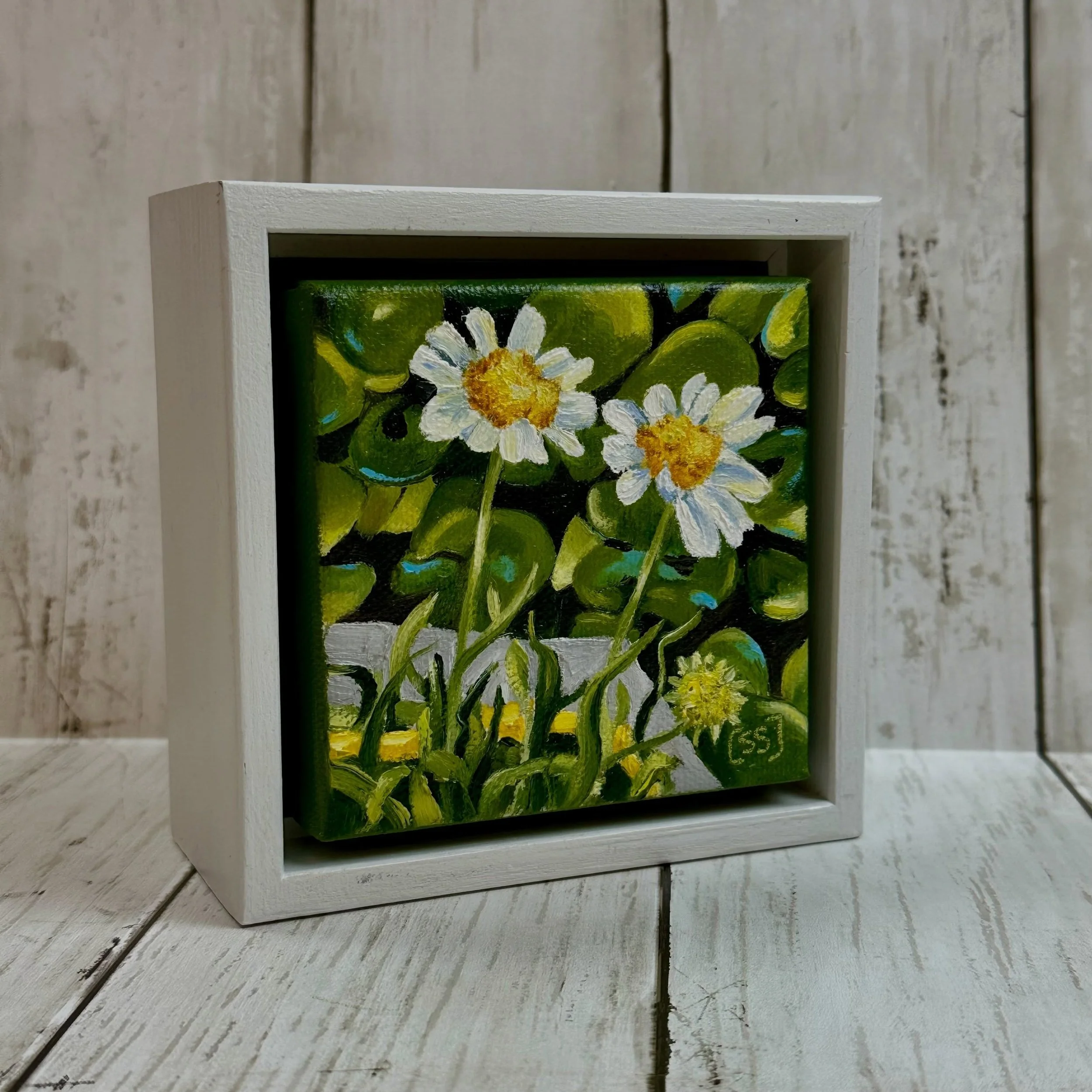 It is always fun when something from your Facebook memories connects with something current. Thats what happened yesterday when I was putting the finishing touches on some new 4x4 paintings for my upcoming shows. Two years ago, I planted these cheerf