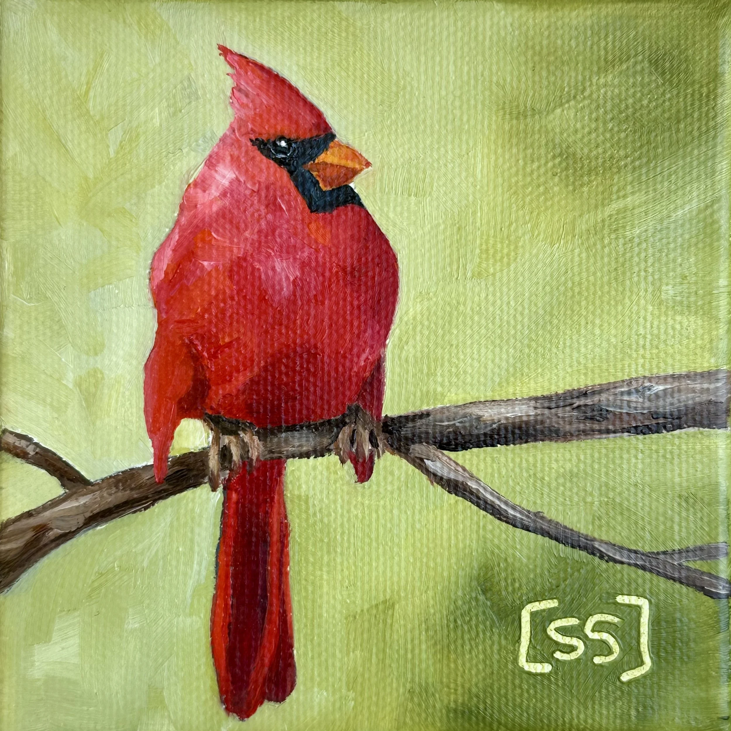 "Blaze" Cardinal - Original Oil Painting | 4"x4" Canvas (Framed)