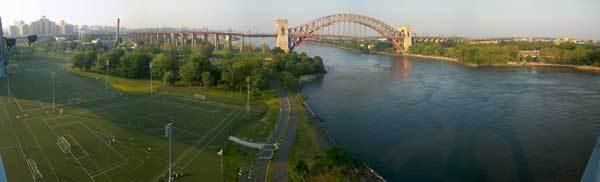  Randall’s Island, The Hell Gate Bridge and Astoria Park from the Triborough Bridge bicycle path 