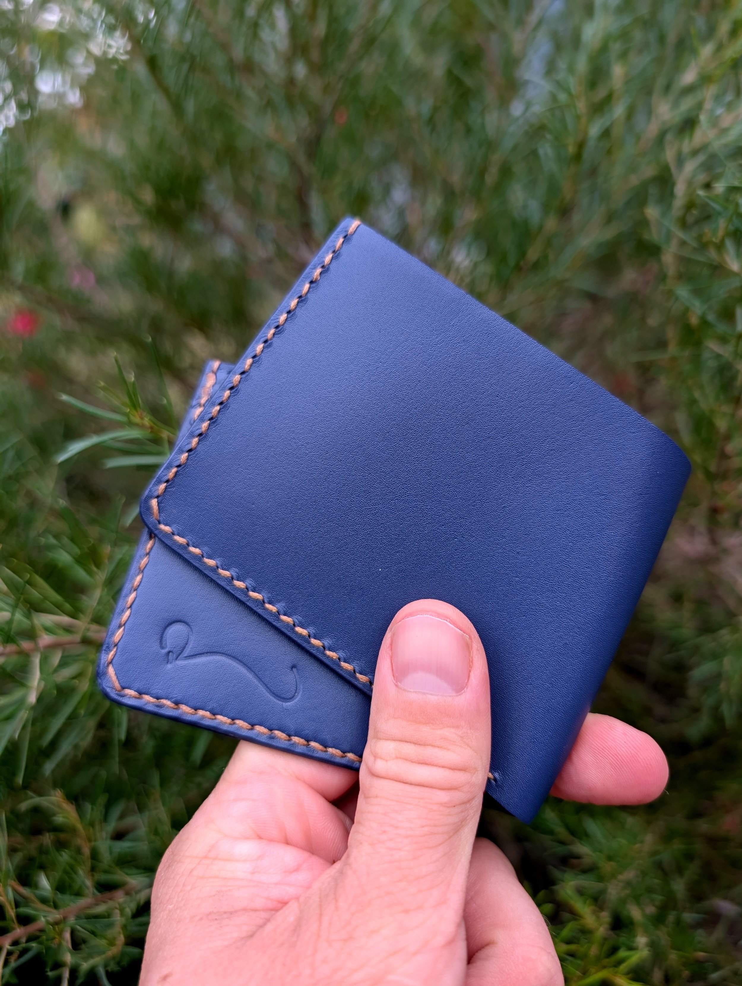 Kangaroo Leather Wallet In Navy Blue