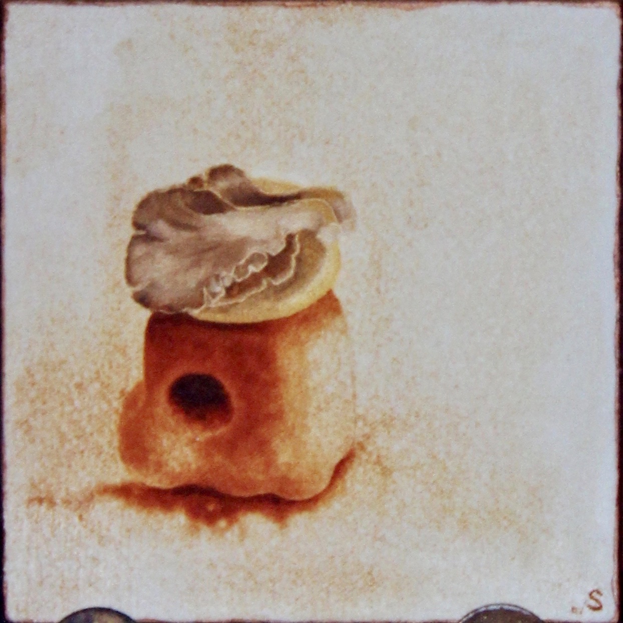 Ongo on Block - 1997 oil on canvas 30cm x 30cm (sold)