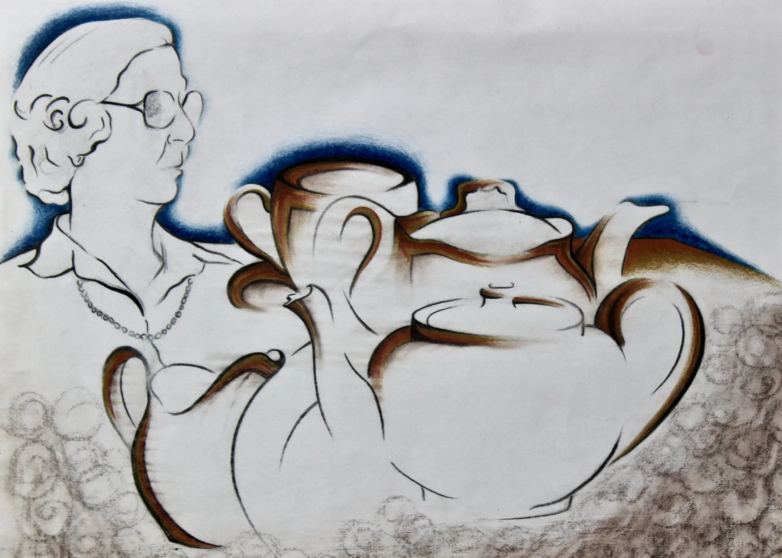 Tea with Gran Gran - 1991 pencil and watercolour on paper 20cm x 26cm