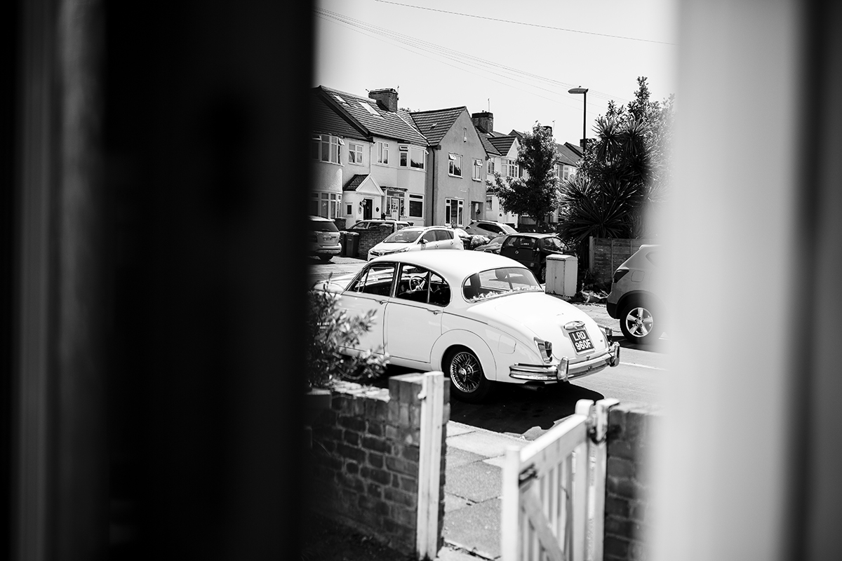 White wedding car Sophie Lake Photography
