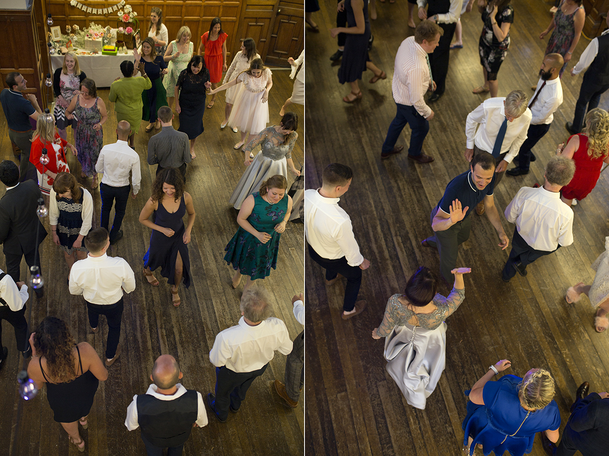 Aerial shot of Wedding Guests Swing Dancing Sophie Lake Photography
