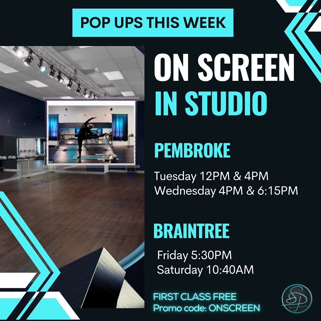 On Screen // In Studio will be launching this week!!
We are offering a few trial SP Barre classes to see what you think!
These are just trial classes .. this will not be the schedule.

First class is FREE! Use Promo Code at check out: ONSCREEN

#secr
