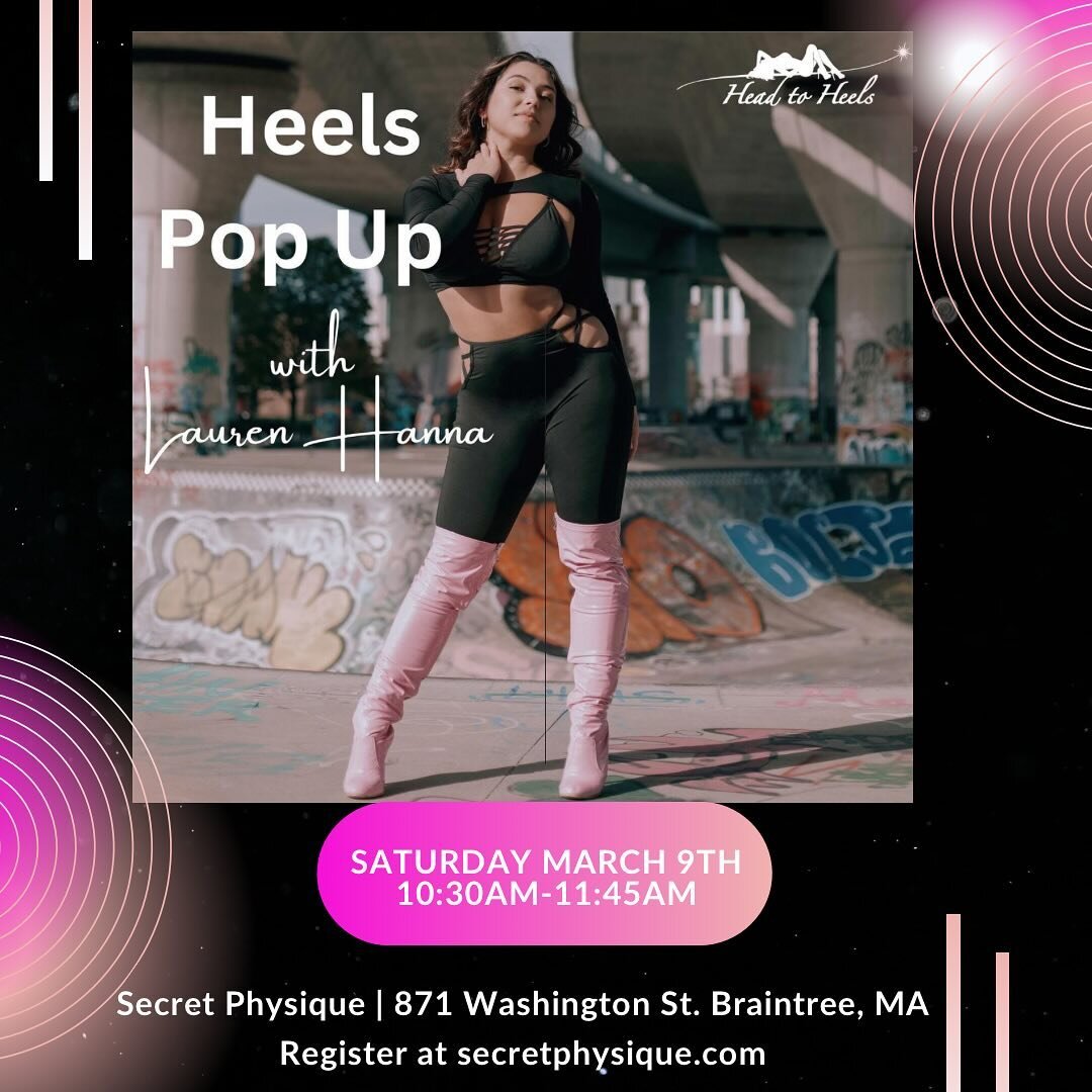 HEELS DANCE CLASS POP UP 👠
Level: Beg/Int
Date: Saturday March 9th
Time: 10:30-11:45AM 
Location: Secret Physique | 871 Washington St. Braintree, MA 
Cost: $20
Register at secretphysique.com

@headtoheelsofficial 

#heelsclass #danceclass #popup #he