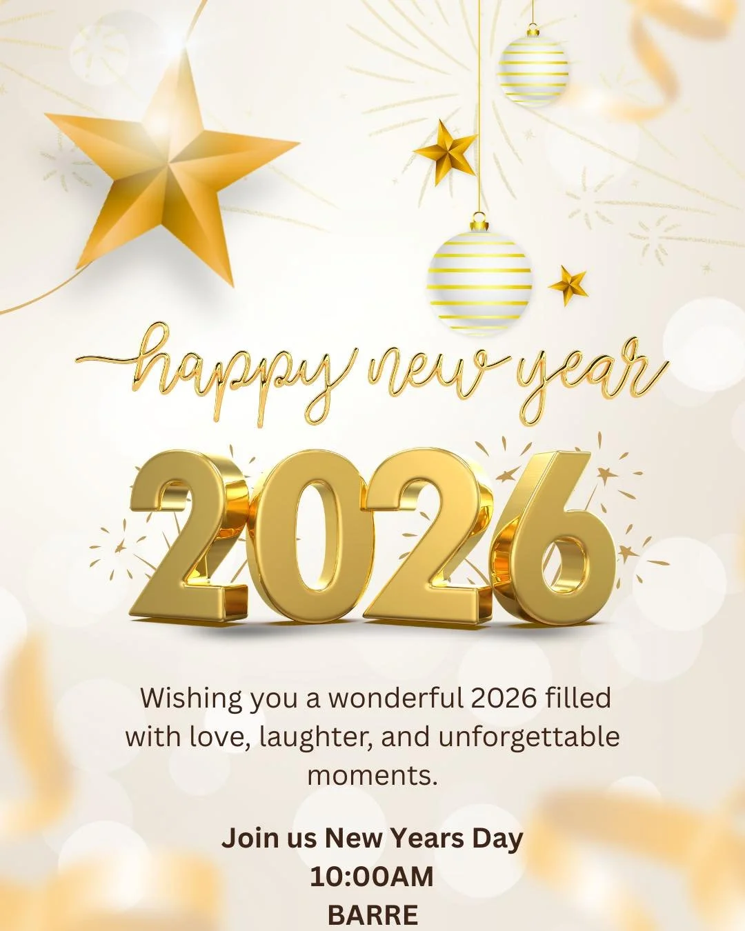 Happy New Year!
Join us Thursday 1/1/26 @ 10:00AM for a Barre class!