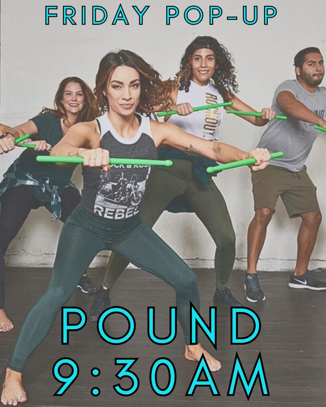 Join us next Friday 3/20 at 9:30AM for a POUND Rockout. workout Pop-Up with @sarahvsweat ⚡️