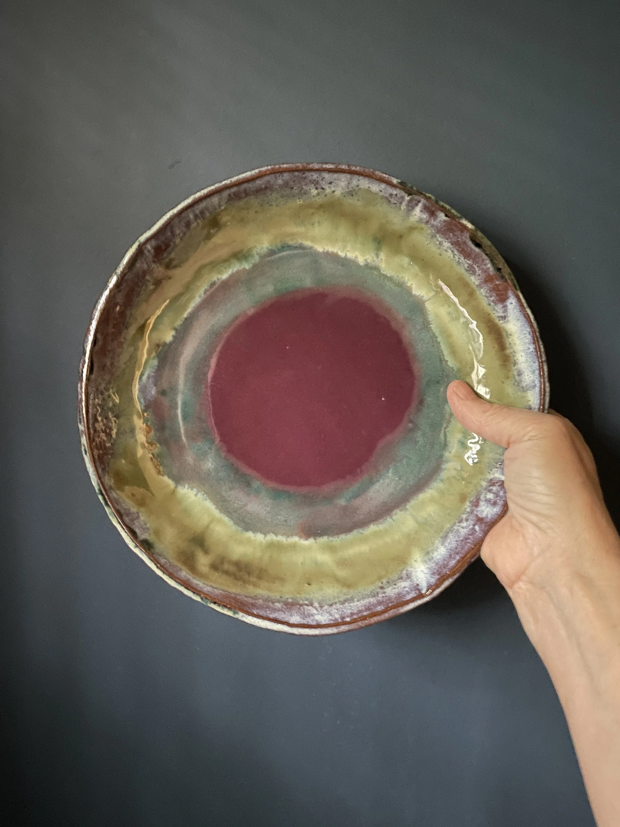Rainbow Bowl 9.5” with Plum Center