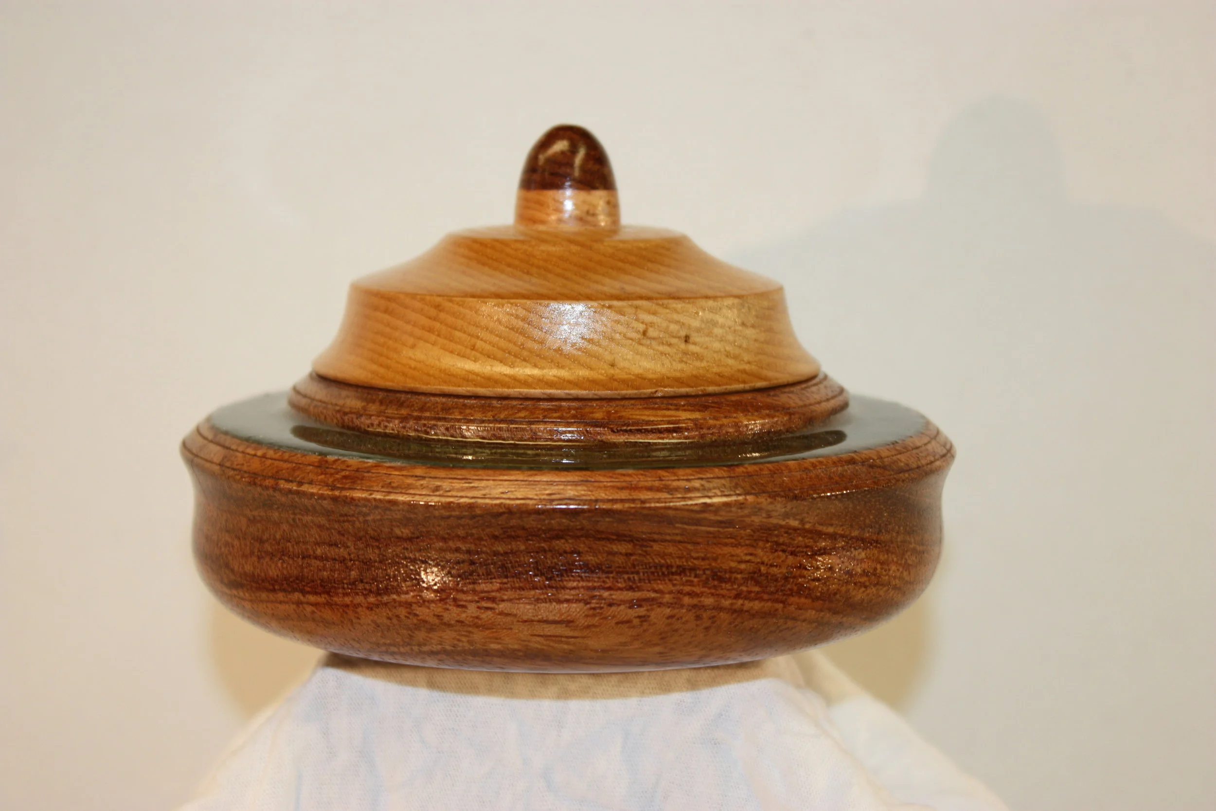 Medium Walnut Vessel W/Green Resin Ring & Lid