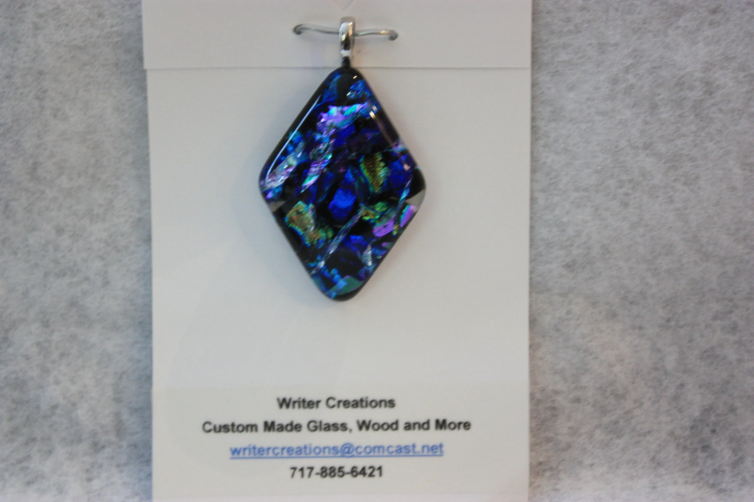 Blue Dichroic Diamond Shape Pendent