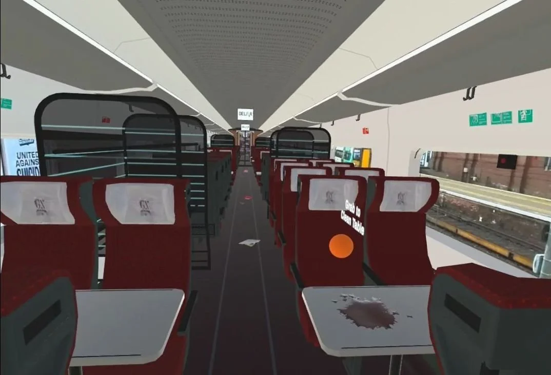 Inside the virtual train carriage: litter, spills and tasks to complete before the train leaves