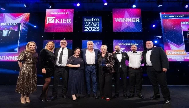 Churchill's Project Oculus team on stage as Technology Innovation winners at the IWFM Impact Awards 2023