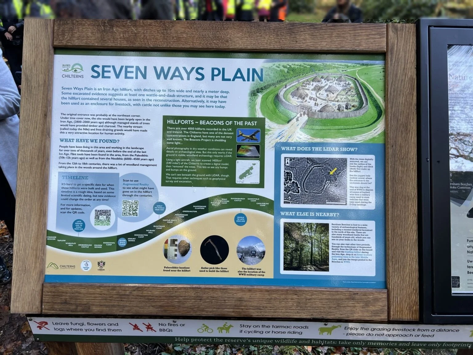 Seven Ways Plain interpretation board at Burnham Beeches with a QR code that launches the AR experience