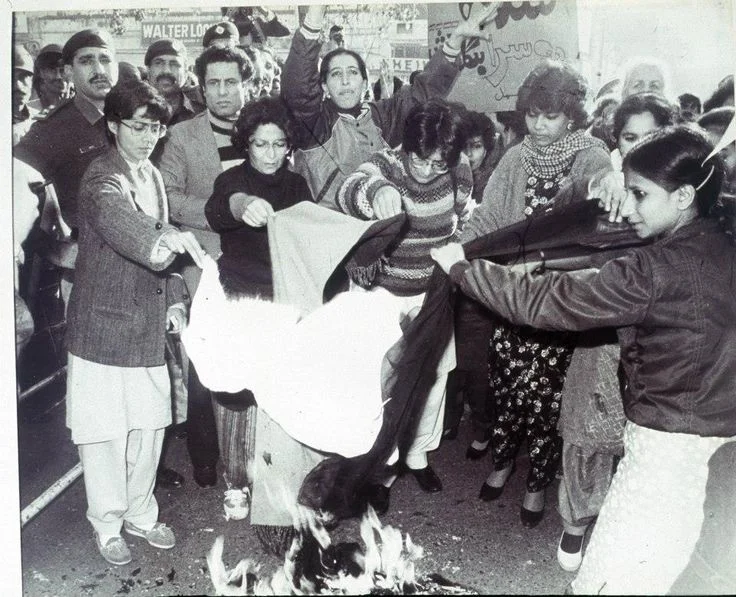 Lahore, February 13th 1983: An iconic photo of women burning their dupattas during protests against General Zia’s Islamization programs. Photo: Rahat Ali Dar