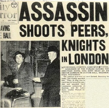 Newspaper clipping from March 1940, showing Udham Singh Azad being escorted by police officers after he assassinated the former colonial lieutenant governor of Punjab. Image: Rediff